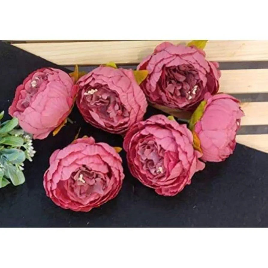 SATYAM KRAFT 6 Pcs Artificial Fabric Rose Flower Heads | Handmade Peony Style Flowers for DIY Crafting, Gift Packing, Bouquet Making, Wedding, Home, Diwali & Event Decoration
